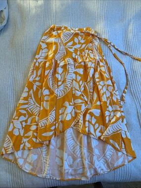 Christian Siriano Yellow & White Floral High-Low Wrap Skirt